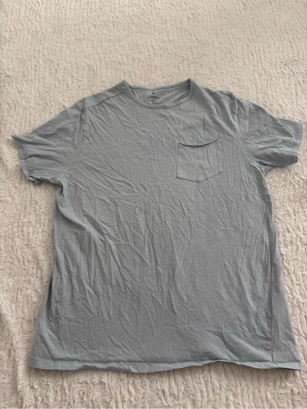 H&M Mens Light Blue Crew Neck Pocket Tee